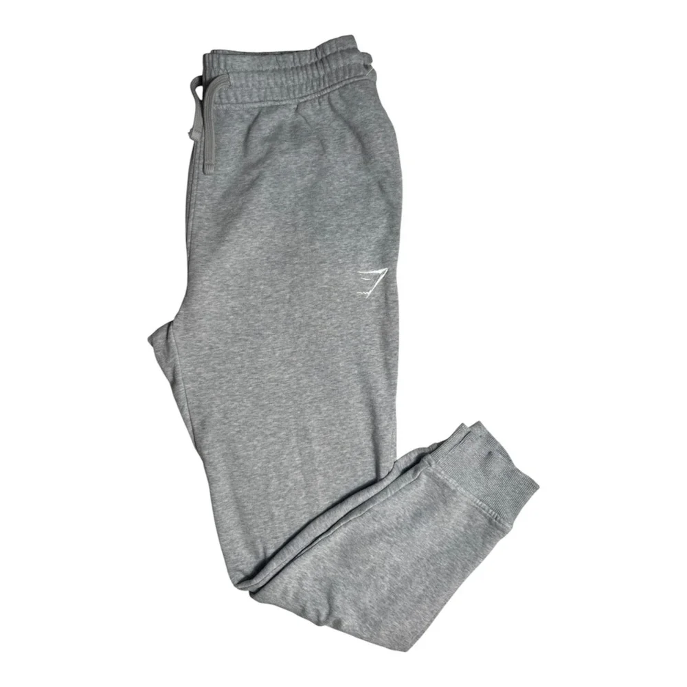 Gymshark Mens M Crest Joggers Light Gray Fleece Sweatpants Logo Gym Lift-2152